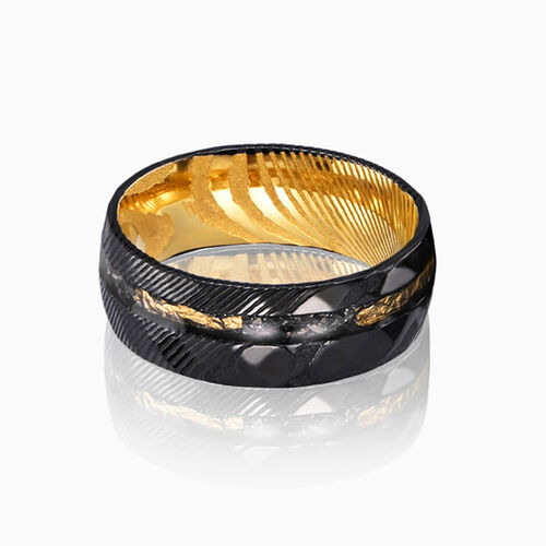 "Stardust Vow" 8mm Damascus Steel with Meteorite Men's Wedding Ring