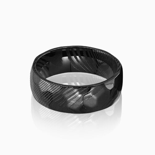 "Midnight Sonata" 8mm Damascus Steel Men's Wedding Ring
