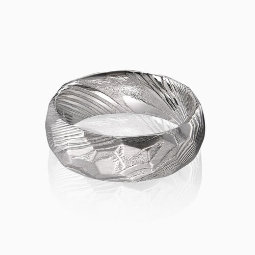"Etched Eternity" 8mm Damascus Steel Men's Wedding Ring