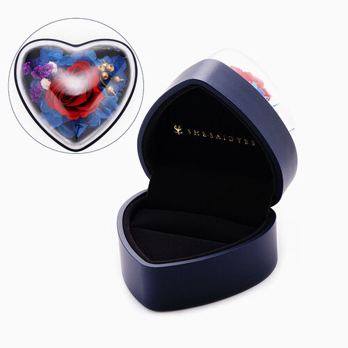 "Preserved Forever Rose" Heart-Shaped Jewelry Box Blue