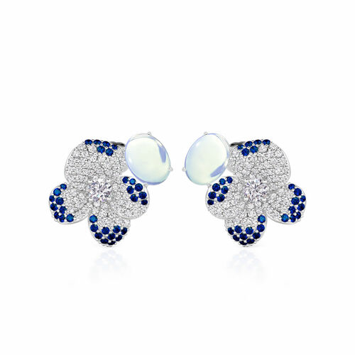 Jeulia Midsummer Night Pansy Moonstone Flower Stud Earrings