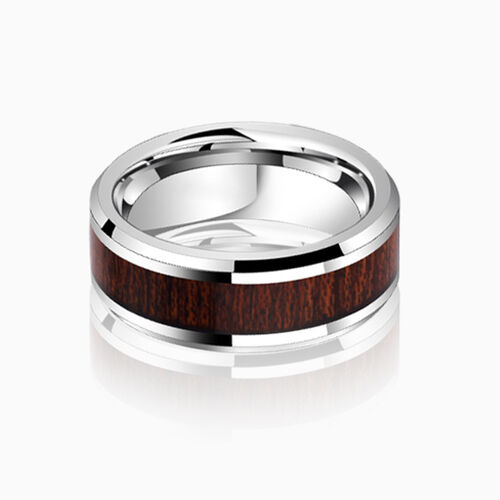"Iron & Ivy" 8mm Tungsten Carbide Men's Wedding Ring with Wood Inlay