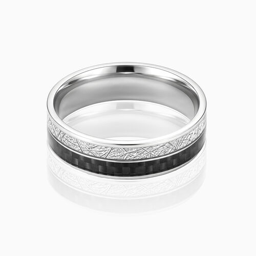"Frost & Fire" 6mm Titanium Steel and Carbon Fiber Men's Wedding Ring