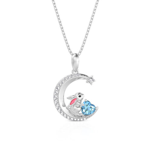 Jeulia Moon Hugers Custom Heart Birthstone Bunny Necklace