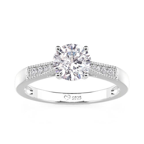 Jeulia Reverse Tapered Beaded Round Solitaire Engagement Ring