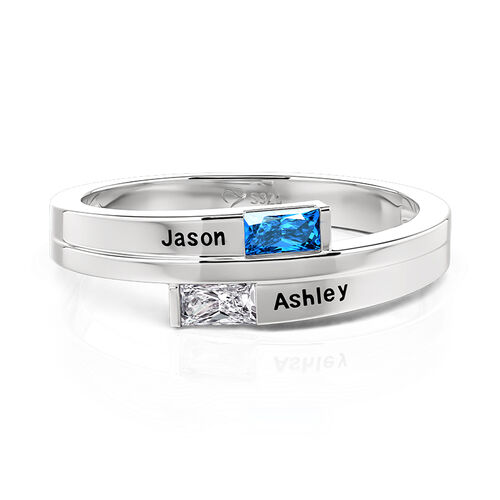 Jeulia Custom Name Engraved Two Birthstone Ring