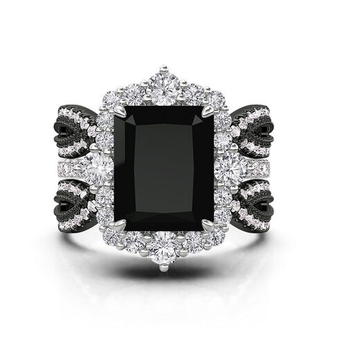 Jeulia Twisted Interchangeable Black Radiant Halo Engagement Ring Set