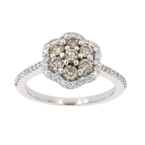 14ct White Gold 0.73ct Brilliant Cut Brown And Clear Diamond Le Vian Cluster Ring