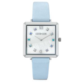 Coeur De Lion Watch - Iconic Square Mother of Pearl with Blue Leather Strap