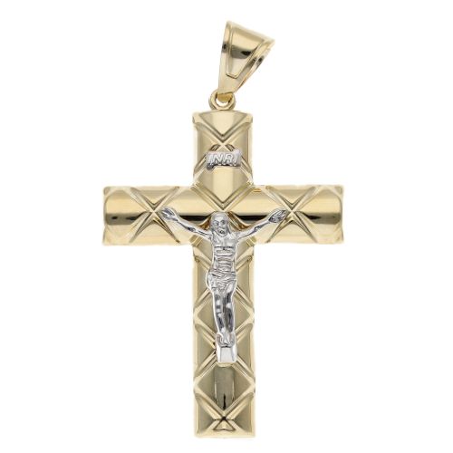 14ct Yellow And White Gold Patterned Crucifix Pendant