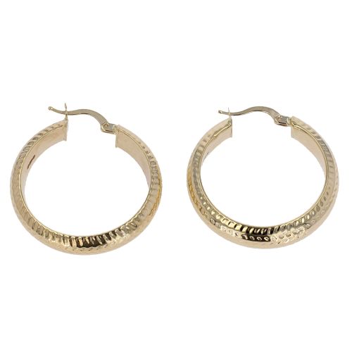 14ct Yellow Gold Patterned Hoop Earrings