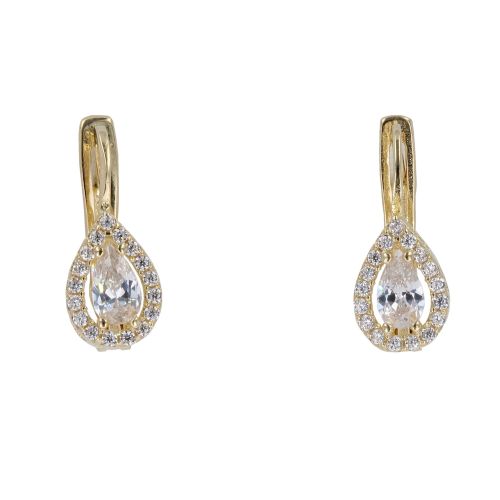 14ct Yellow Gold Cubic Zirconia Teardrop Cluster Stone Set Earrings