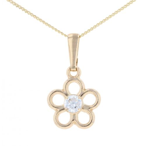 9ct Yellow Gold Cubic Zirconia Daisy Pendant And 16" Chain