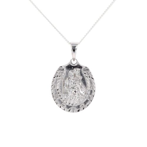 Silver St Christopher Horseshoe Pendant And Chain 18" by Icesia