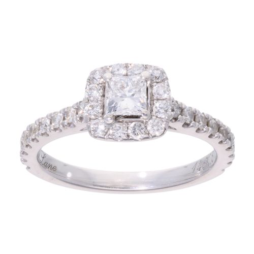 14ct White Gold 0.81ct Princess and Brilliant Cut Diamond Cluster Ring