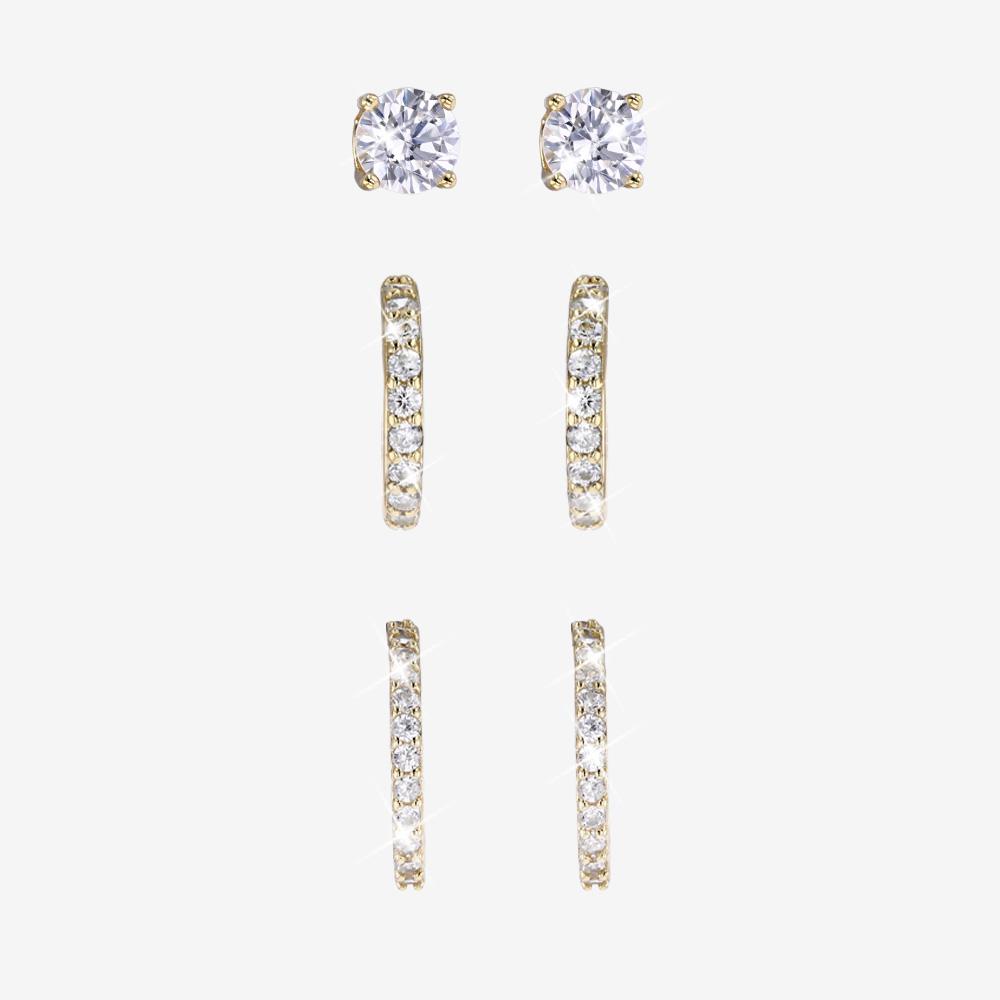 18ct Gold On Silver Set Of 3 Earrings, 2 Band And Stud