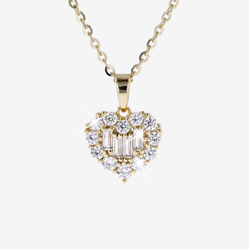 18ct Gold On Silver Heart Necklace, Baguette