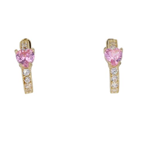 14ct Yellow Gold Cubic Zirconia And Pink Heart Stone Set Earrings
