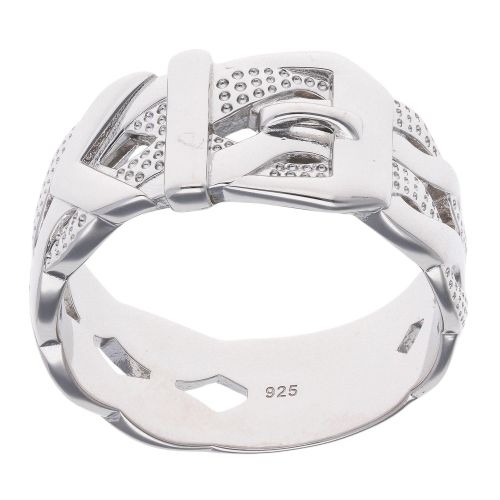 Silver Patterned Buckle Ring By Icesia