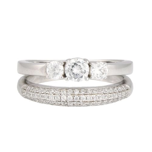 Sterling Silver Double Bridal Band Cubic Zirconia Ring