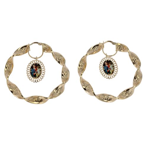 14ct Yellow Gold Greek Key Maria Twist Hoop Earrings