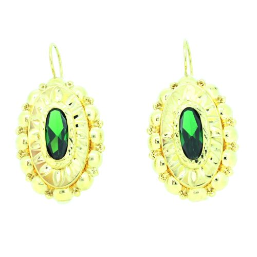 14ct Yellow Gold Oval Green Stone Earrings