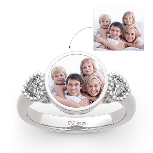 Jeulia "The Best Memories" Sterling Silver Personalized Photo Ring
