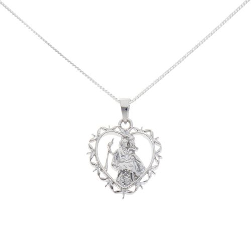 Silver St Christopher Heart Pendant And Chain 18" by Icesia