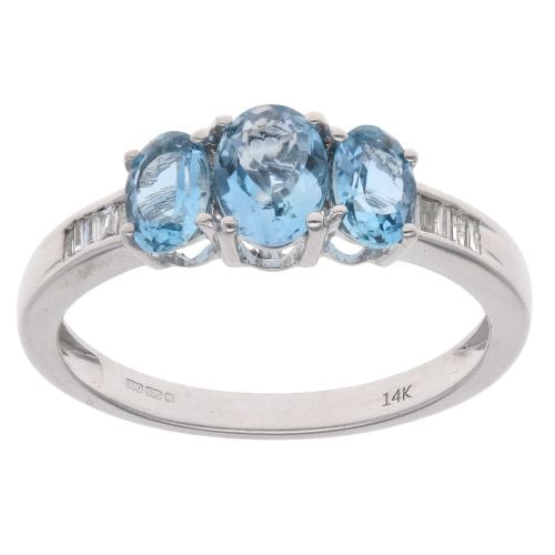14ct White Gold 0.10ct Diamond and Aquamarine Three Stone Ring