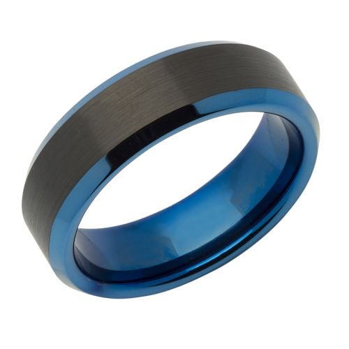 Tungsten Carbide With Blue And Black I.P Plating 7 mm Ring