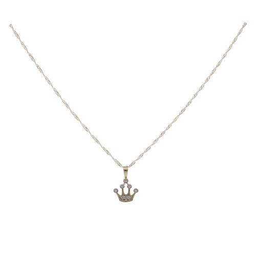 14ct Yellow Gold Child's Cubic Zirconia Crown Pendant & Chain