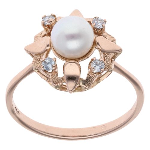 14ct Rose Gold Pearl And Cubic Zirconia Ring