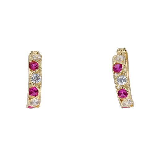 14ct Yellow Gold Cubic Zirconia And Pink Stone Set Earrings