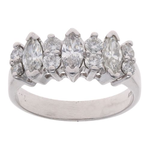14ct White Gold 1.20ct Brilliant And Marquise Cut Diamond Fancy Ring