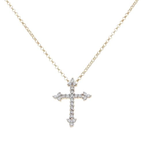 14ct Yellow Gold 0.75ct Diamond Cross Pendant and Chain 18"