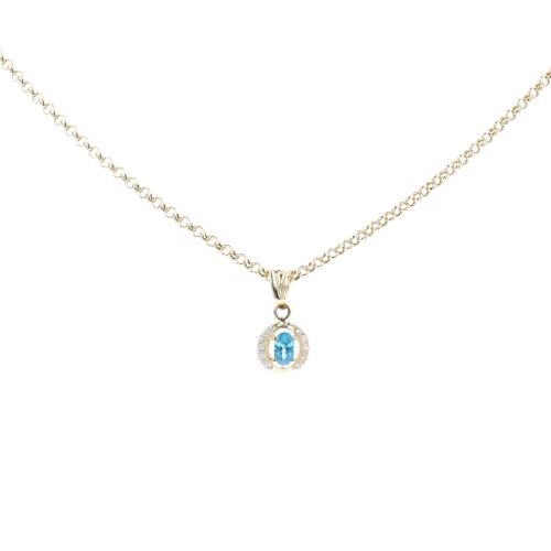 14ct Yellow Cubic Zirconia Blue Gemstone Pendant 24"
