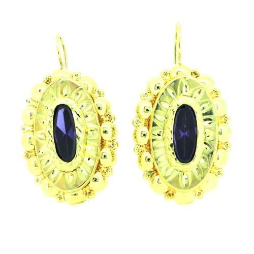 14ct Yellow Gold Oval Purple Stone Earrings