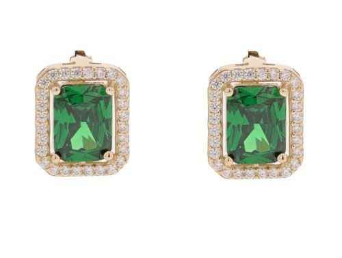14ct Yellow Gold Cubic Zirconia And Green Gemstone Cluster Earrings