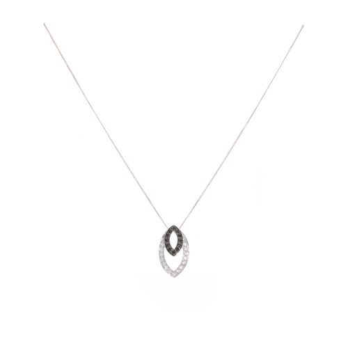 14ct White Gold Black And White Cubic Zirconia Pendant And Chain 18"