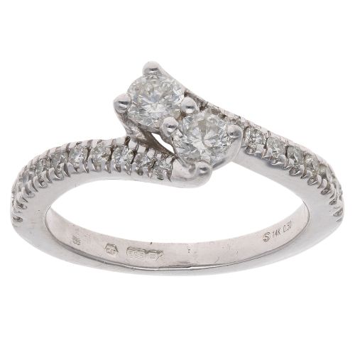 14ct White Gold 0.50ct Brilliant Cut Diamond Two Stone Twist Ring