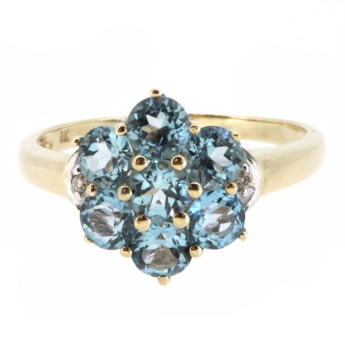 9ct Yellow Gold Diamond And Blue Topaz Cluster Ring