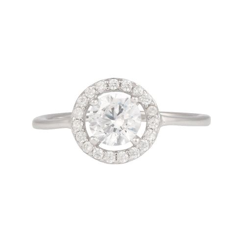 Sterling Silver Round Cubic Zirconia Halo Ring