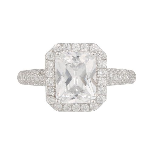 Sterling Silver Rectangular Halo Cubic Zirconia Cocktail Ring