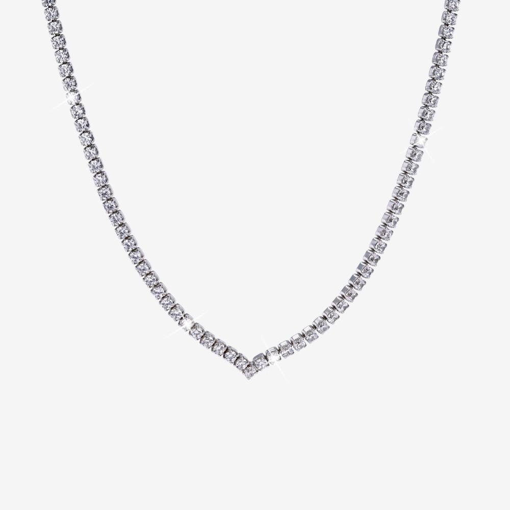Sterling Silver Tennis 'V' Necklace