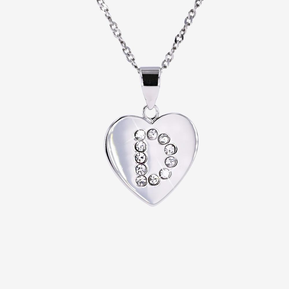 Sterling Silver 'D' Initial Heart Necklace