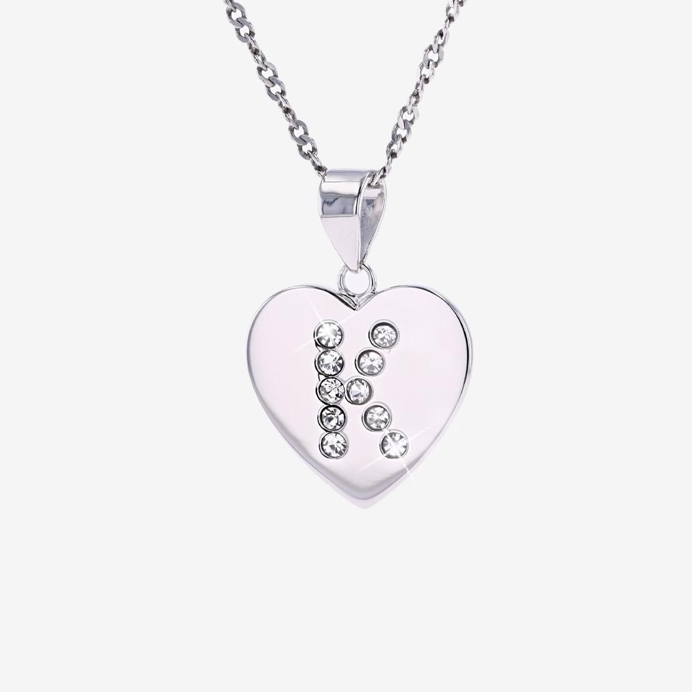 Sterling Silver 'K' Initial Heart Necklace