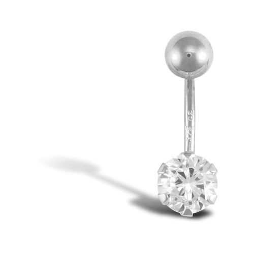 9ct White Gold Cubic Zirconia Belly Bar