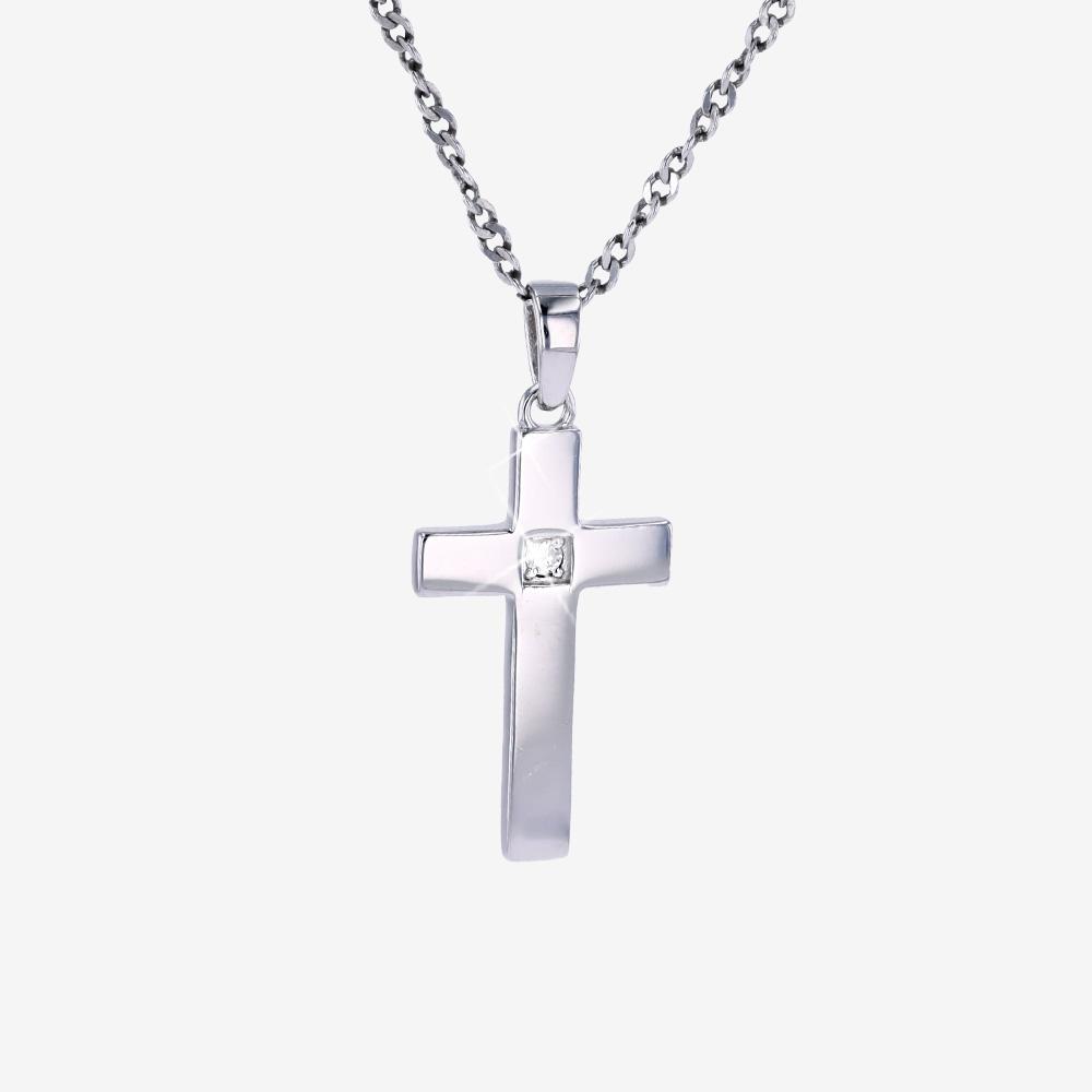 Sterling Silver Real Diamond Lab-Grown Small Cross Necklace