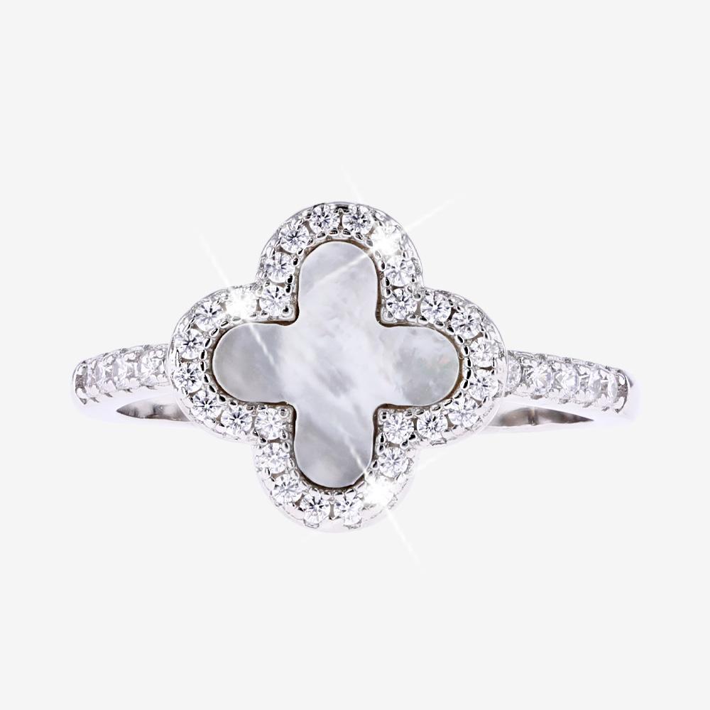 Silver Real Mother Of Pearl Clover Ring