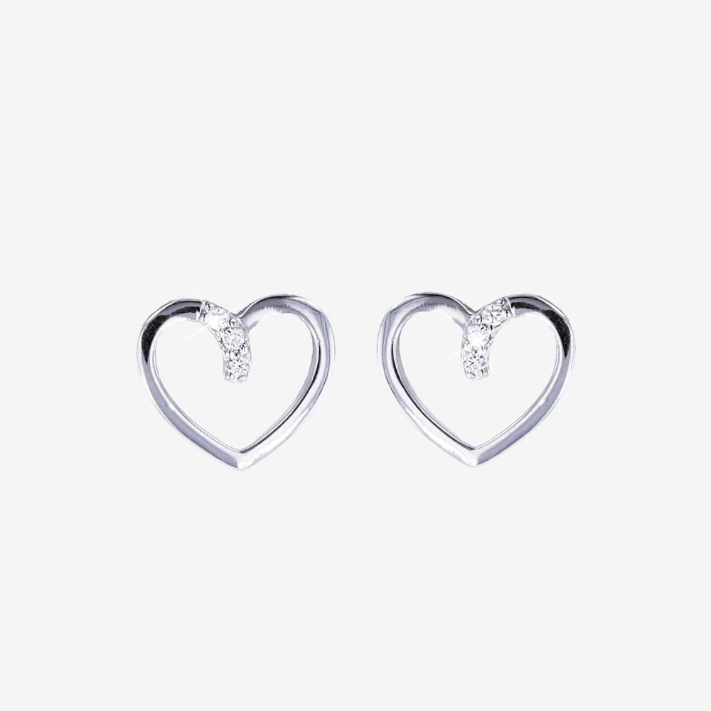 Silver Real Diamond Lab-Grown Heart Stud Earrings